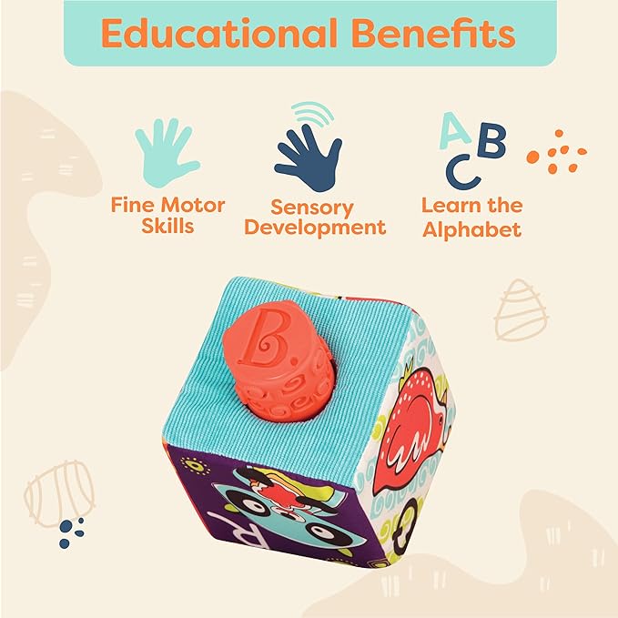 B. Toys Soft Fabric Building Blocks for Toddlers - Educational Alphabet Blocks with Textured Shapes - Stack & Play ABC Blocks for 6 Months+