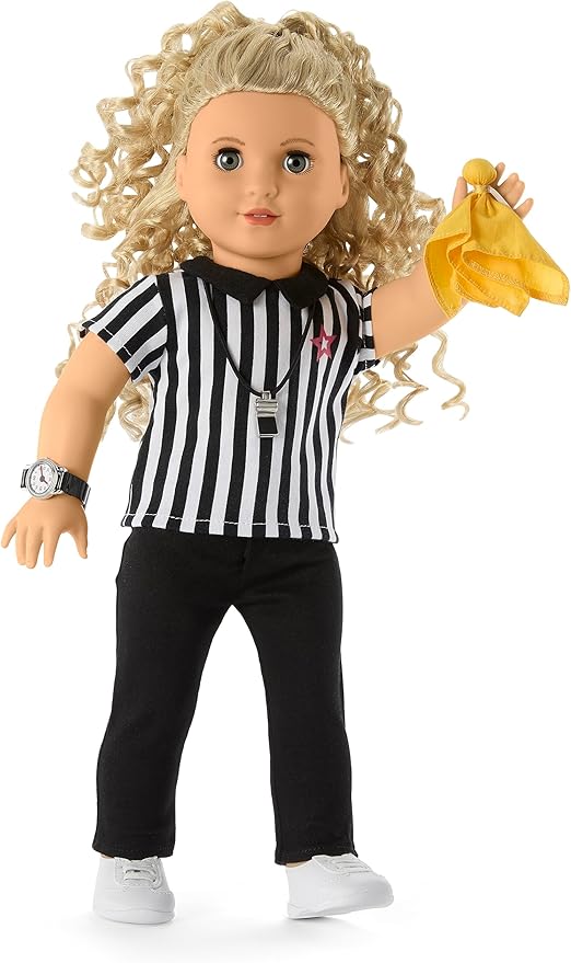 American Girl Truly Me 18-inch Doll Referee Outfit with Corded Whistle, Wristwatch, and Penalty Flag, For Ages 6+