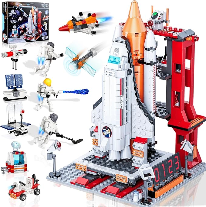 Space Exploration Shuttle Toys for 6 7 8 9 10 11 12 Year Old Kids, Girls, Boys, 12-in-1 STEM Projects Rocket Building Toy Kit with 3 Astronauts, Airplane Rocket Set, Gift idea for Ages 6 +, 885 Pcs