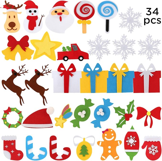 LUTER 35pcs DIY Christmas Ornaments with 3.1ft Felt Christmas Tree Christmas Decorations Wall Hanging Ornaments Felt Craft Kits for Kids, Gifts, Party Supplies
