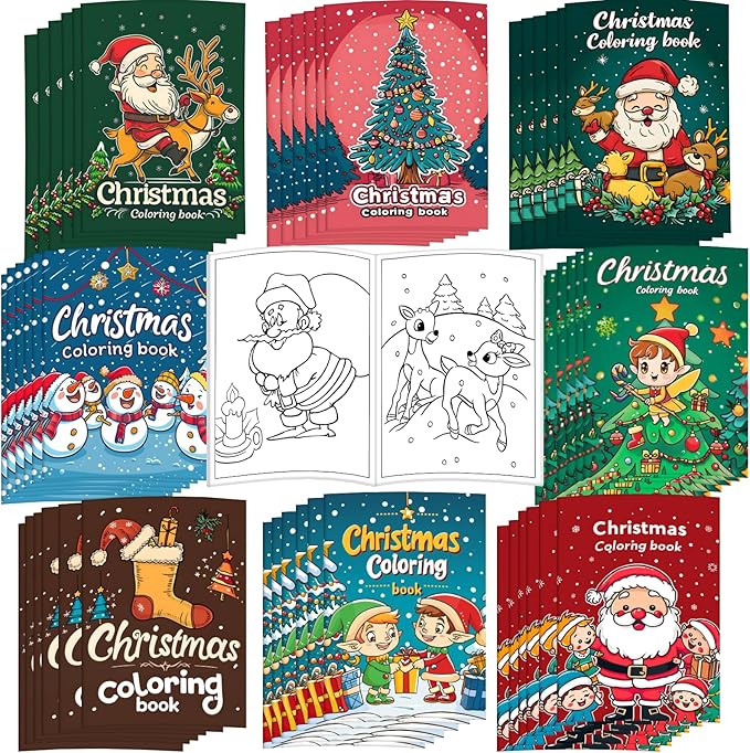 Enxhz 48 Pack Christmas Coloring Books Party Favors for Kids Girls Boys, Bulk Xmas Holiday Coloring Books, Xmas Stockings Goodie Bags Stuffer Filler Fun Holiday Party Supplies - A