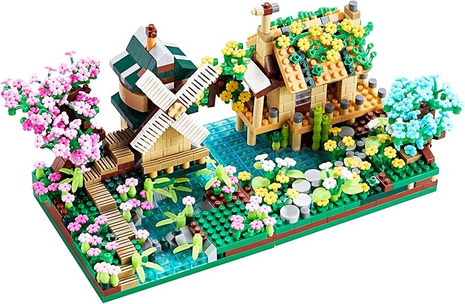 Tree House River Windmill and Port Cabin Model Assembly Blocks Creative DIY Decorative Presents for Girls Street View Children and Adults
