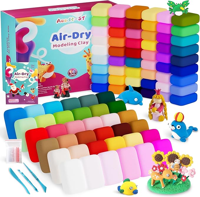 Air Dry Clay 90 Colors, Modeling Clay for Kids, DIY Model Magic Clay, Molding Clay Kit with Sculpting Tools, Non-Sticky Soft and Super Light, Arts and Crafts Gift for Boys Girls Kids.