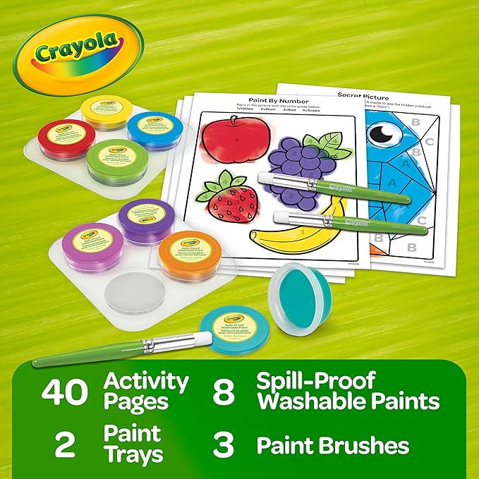 Crayola Spill Proof Paint Set (8ct), Washable Toddler Paint Kit, Includes Brushes, Pots, Activity Pages, Toddler Gift, Ages 3+