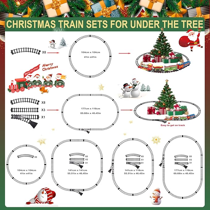 Electric Train Set Christmas Train Toys for Boys with Smokes, Lights and Sound (ON/Off) Rechargeable Train Set Under Christmas Tree, Toddler Model Trains for 3 4 5 6 7 8+ Years Old Kids Gifts