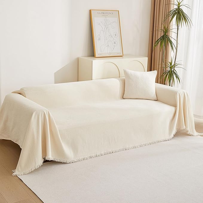 MYSKY HOME Couch Cover for Pets Beige Couch Covers for 3 Cushion Couch Sofa Couch Cover Sectional L Shape Chenille Couch Cushion Covers for Pets, Furniture Protector Cover for Dogs, Kids, 91" X150"