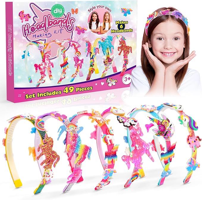 Unicorn Hair Accessories for Girls,Headband Making Kit Arts and Crafts for Kids Ages 4-6 6-8 8-12,Girls Toys Unicorn Gifts for 4 5 6 7 8 9 Year Old Girl Birthday Gifts