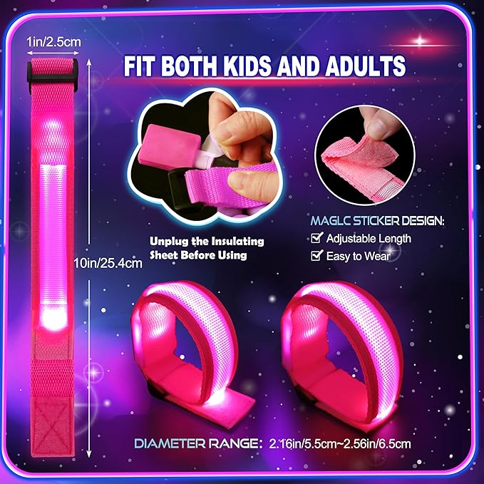 GIFTINBOX 12/6 PCS LED Light Up Bracelets for Kids Adults, LED Glow Flashing Arm Wrist Bands, Glow in The Dark Party Supplies for Night Events Valentine's Day Gifts Party Favors Concerts Rave Sports