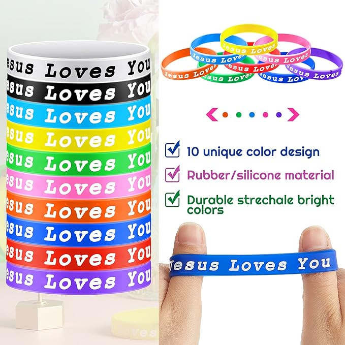 Skylety Jesus Loves You Silicone Wristbands Easter Rubber Wristbands Colorful Jesus Loves You Wristbands Christian Rubber Wristbands for Kids Novelty Party Favors(10 Pieces)