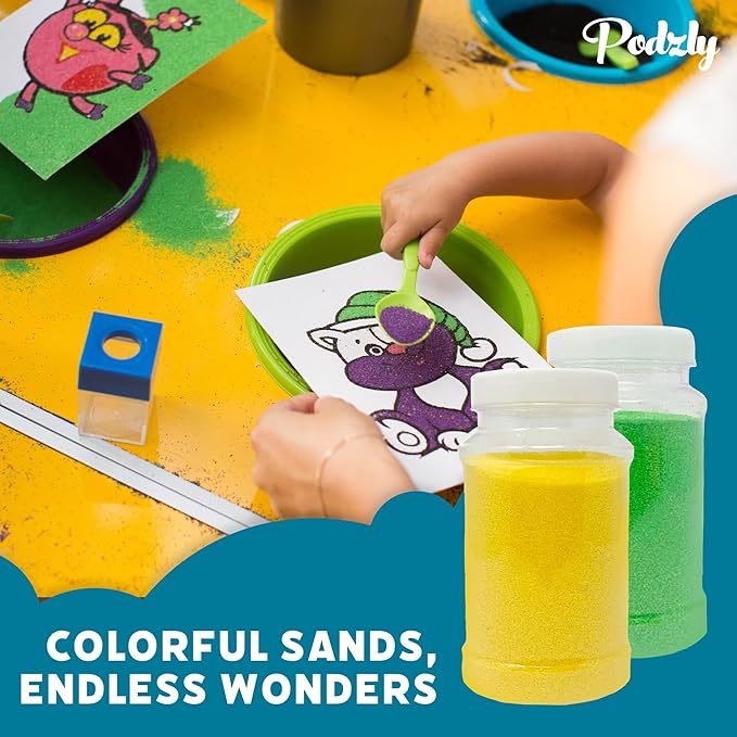 Podzly 16.5 Pound Colored Play Sand - Assorted Colorful Craft Art Available in 12 Colors! Perfect for Sand Art, Crafts, Kids' Projects, Rangoli Colors, and DIY Kits for Kids. Explore Your Creativity!
