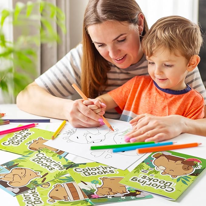 BZaber Capybara Coloring Books - 24Pcs Cute Capybara Cartoon Pattern Activity Coloring Books for Kids Bulk Animals DIY Art Booklet Drawing for Party Favor Supplies Birthday Gift Goodie Bag Filler