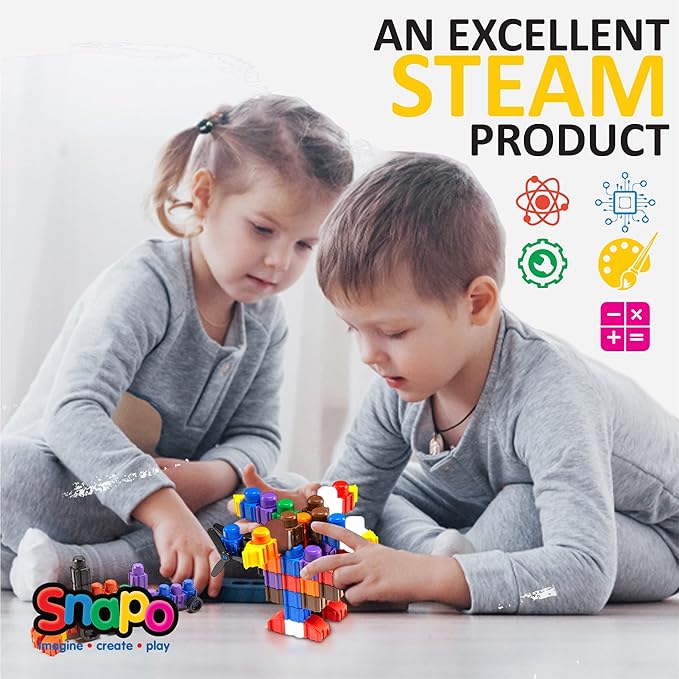 Snapo Jr. Advanced Builder Blocks for Toddlers 18 Months to 5 Years - Six-Sided Large Building Blocks - Build Planes, Cars and Trains - Unisex Stackable Assembly Blocks for Kids (80pcs)