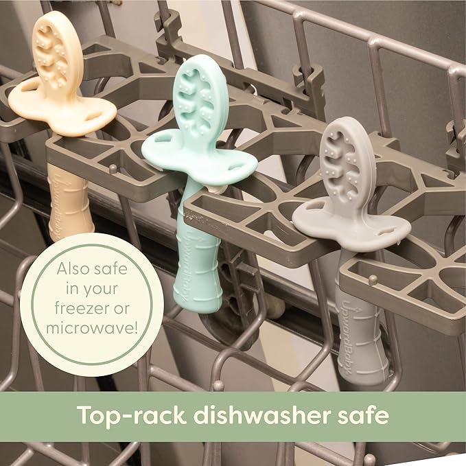 Upward Baby Spoons Self Feeding 6+ Months - 3 Pack, Chewable Toddler Utensils with Anti Choke Barrier, Baby Feeding Essentials, Baby Spoons 4 months, Silicone Baby Spoons, Red White Blue