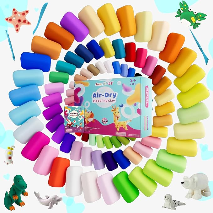 Air Dry Clay 90 Colors, Modeling Clay for Kids, DIY Model Magic Clay, Molding Clay Kit with Sculpting Tools, Non-Sticky Soft and Super Light, Arts and Crafts Gift for Boys Girls Kids.