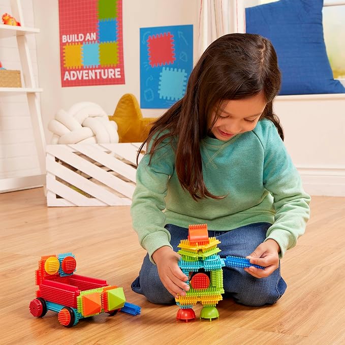 Battat- Bristle Blocks- STEM Interlocking Building Blocks- 50 pc Playset- Developmental Toys for Toddlers & Kids- Basic Builder Bucket- 2 Years +