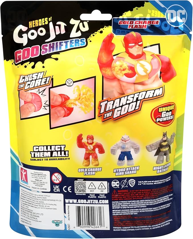 Heroes of Goo Jit Zu Goo Shifters DC Super Hero Stretchy Action Figure Gold Charge Flash. Incredibly Squishy DC 4.2" Toy Figure. Crush The Core!