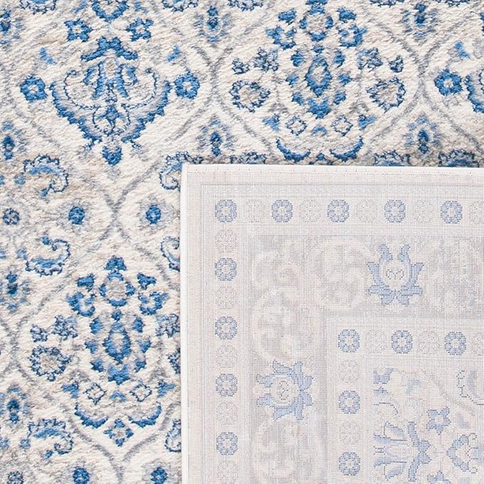 SAFAVIEH Brentwood Collection 2' x 8' Ivory/Blue BNT870A Oriental Damask Trellis Non-Shedding Living Room Entryway Foyer Hallway Bedroom Runner Rug