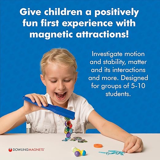 Dowling Magnets Classroom Attractions Comprehensive Magnet Lab: Level 1, Grades PreK-2 (Ages 4-7). Classroom Magnets/Science Kit/STEM Kit/Kids Magnets for Classroom/Science Experiments. Item 731301.