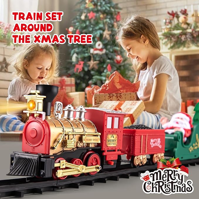 Train Toy for Toddler, Train Set Around for Christmas Tree, Electric Locomotive with Light & Sound, Tracks, Carriages, Ideal for Holiday Decoration, Gift for Boys Girls 3 Years Old & Up Kids Children