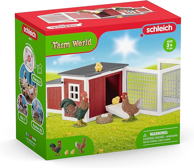 Schleich Farm World, Farm Animal Gifts for Kids, Chicken Coop Farm Playset with Animal Figurines 8-piece set, Ages 3+