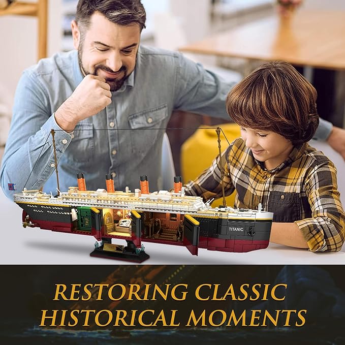 Titanic Building Set, 2288 Pcs Titanic Big Ship Model Block Set with Glacier and Glowing Light Strip, Giant Ship Building Model Set for Adults and Kids
