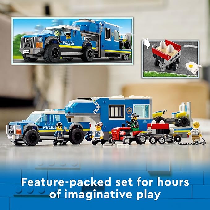 LEGO City Police Mobile Command Truck Toy with Prison Trailer, Drone, Tractor and ATV Car Toys Plus 4 Minifigures, Building Toy Ideas for Outdoor Play for Kids Ages 6 Plus, 60315