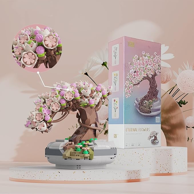 Mini Bricks Cherry Blossom Tree Building Set - Sakura Bonsai DIY Toy, Birthday Gift for Kids 6+ Years Old