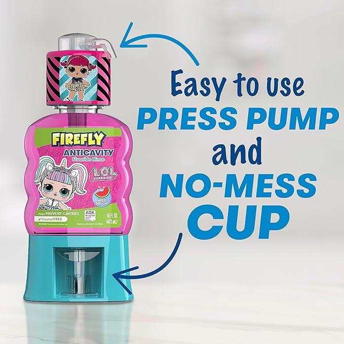 Firefly Kids Anti-Cavity Fluoride Rinse, L.O.L. Surprise!, Wild Melon Flavor, Alcohol Free Formula, ADA Accepted, Helps Prevent Cavities, 16 Ounce