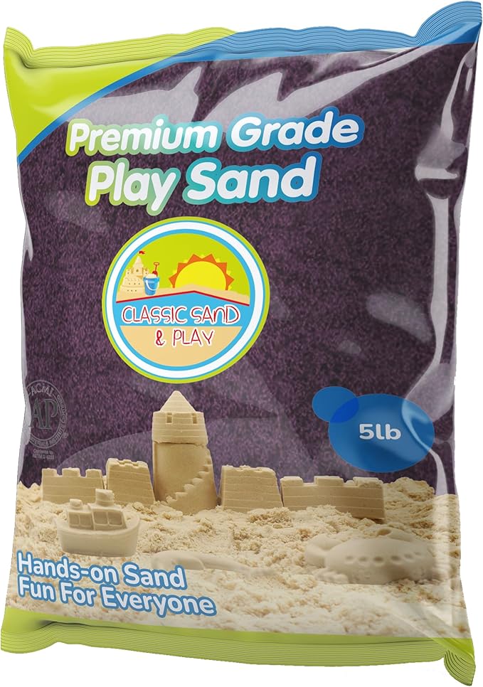 Classic Sand and Play Purple Colored Play Sand, 5 lb. Bag, Natural and Non-Toxic, Fun Wet and Dry Indoor and Outdoor, Sandbox, Therapy, and Table Use, Building, Stimulate Sensory Needs