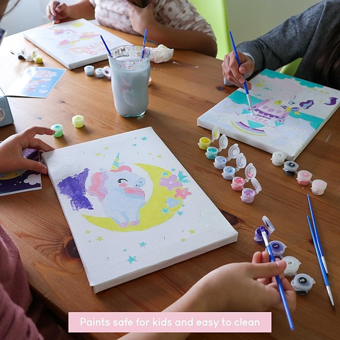 BONNYCO Paint by Numbers Kit for Kids Unicorns Pack 3 Canvas Paint by Number Canvas Framed Unicorn Gifts for Girls Arts and Crafts Kids Paint by Number Kits, Pre Drawn Canvas for Painting for Kids