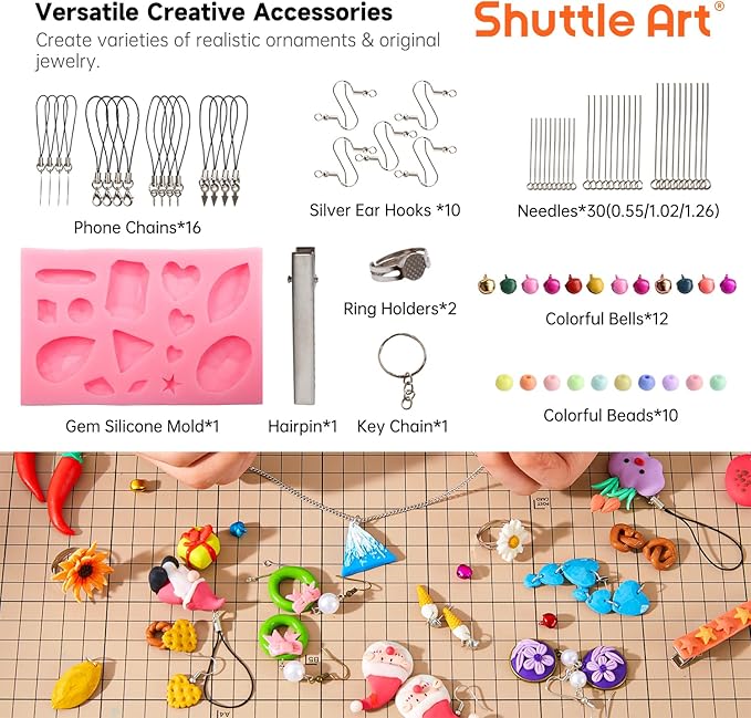 Polymer Clay, Shuttle Art 57 Colors Oven Bake Modeling Clay, Creative Clay Kit with 19 Clay Tools and 10 Kinds of Accessories, Non-Toxic, Non-Sticky, Ideal DIY Art Craft Clay Gift for Kids Adults