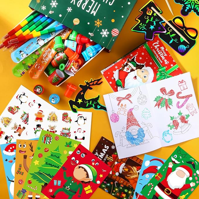 BenLouis Christmas Party Favors for Kids Christmas Classroom Gifts Prize Stockings Filler Coloring Books Bulk for Students Crafts Xmas Holiday School Goodie Bag Stuffer（24Set Christmas）