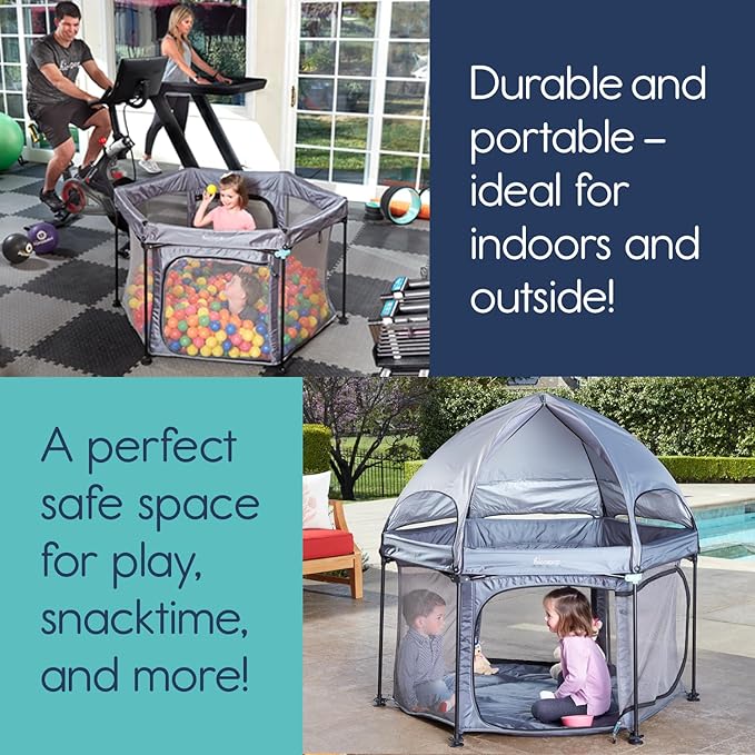 hiccapop 53” PlayPod Outdoor Baby Playpen with Canopy, Deluxe Portable Playpen for Babies and Toddlers with Dome, Sun-shades, Padded Floor | Pop Up Playpen for Beach or Home | Outdoor Playpen for Baby