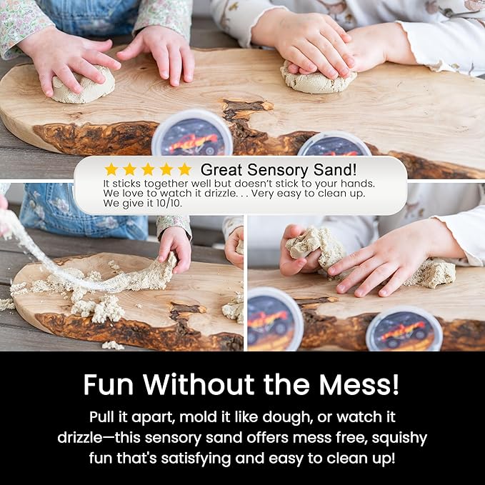 Monster Truck Party Favors - 10 Jars Quartz Sand - Monster Truck Sand - Sensory Sand for Kids-Includes Customizable Printable Monster Truck Cupcake Topper & Snack Labels-Creative Molding Sand