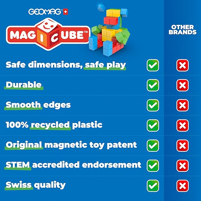 Geomag MagiCube 24-pc Magnetic Blocks Set for Toddlers & Kids Ages 1-5 | Swiss-Made STEM Educational Toy Made from 100% Recycled Plastic | Creative Early Learning Play