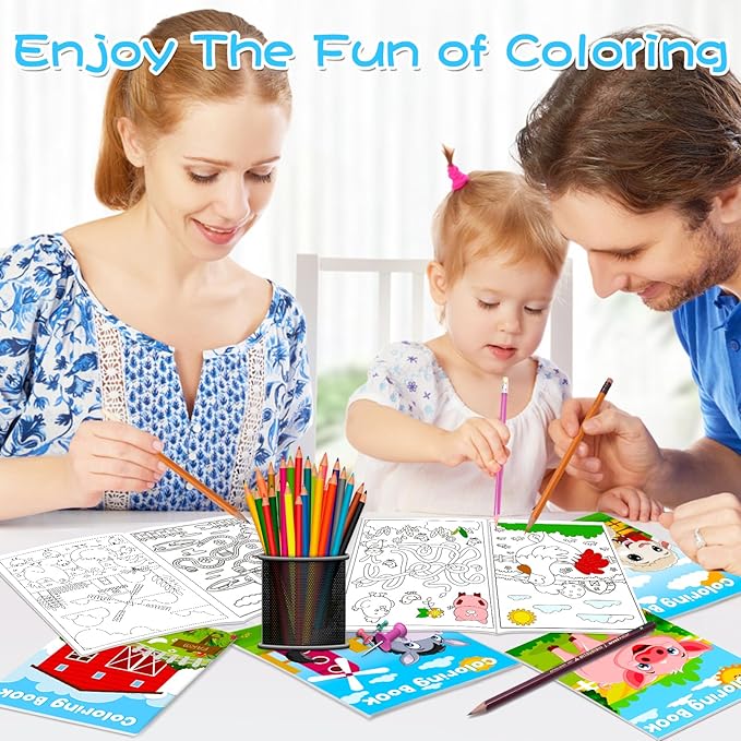 48Pcs Farm Animals Mini Coloring Books for Kids Party Favors Bulk Gift Cows Horses Barns Small Art Drawing Book for Goodie Bags Stuffer for Holiday Birthday Party School Classroom Activity Supplies