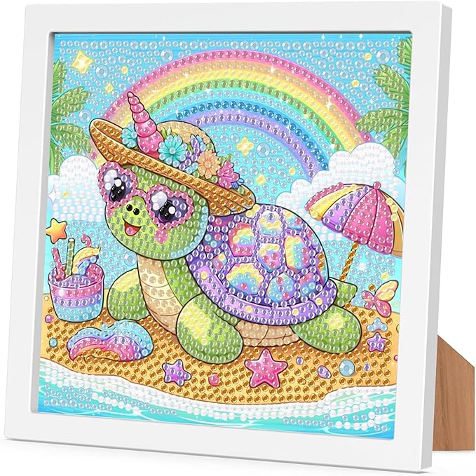 Sea Turtle Diamond Art Painting Kits with Frame- Animals Diamond Painting Kits with Frame, Cute Gem Art Kits for Wall Decoration 7X7 Inch