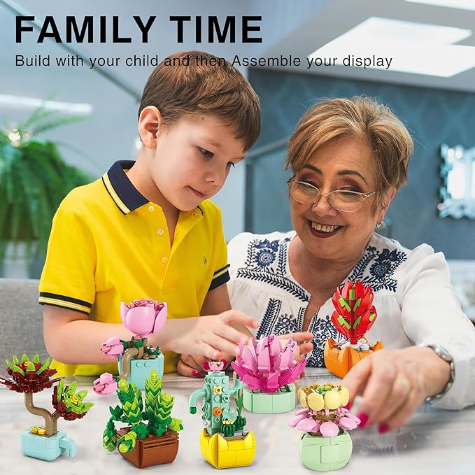 Sawaruita 10 Pack Tiny Plants Succulent Flower Bonsai Building Set -Succulent Botanical Building Toys for Adult -Gifts for Mother's Day, Valentine's Day