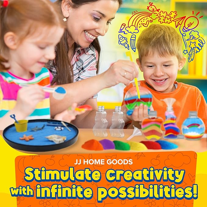 JJ CARE Colored Sand, 11 lbs. [10 Bottles] Craft Sand Art Kit for Kids 3 Years Above, Non-Toxic Color Sand Art Bulk, UV Stable Colorful Sand for Crafts, Wedding & Decorations, Kids Art Sand