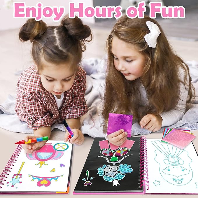 Foil Art Craft Activity for Kids: Fun DIY Toy Sticker Kit, No Mess Creative Travel Supply Set, Idea Birthday Easter Basket Stuffers Valentines Gift for Girl Boy Toddler 4 5 6 7 8 9 Year Old (Princess)