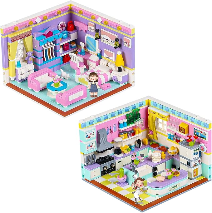 Friends House Building Block, Girls Mini Kitchen Bedroom Friendship Duplex Apartment Creative Playhouse Bricks Kit 2 Sets Birthday Gifts for Adults Old Kids Daughter Teens 8-12 6-12 7-9