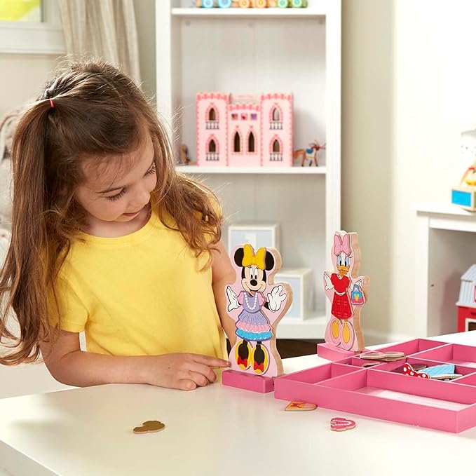 Melissa & Doug Disney Minnie Mouse and Daisy Duck Magnetic Dress-Up Wooden Doll Pretend Play Set (40+ pcs) Minnie Mouse Toys, Disney Dress Up Dolls For Preschoolers And Kids Ages 3+