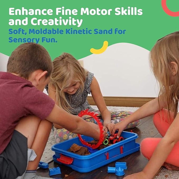 Dazmers Monster Truck Sand Play Set Sensory Kit, Sensory Bins with Lid, 2 Lbs of Sand, Jumps, Crushed Cars and Trucks, Indoor Sensory Bin for 3-4, 5 Year Old, Toddlers Sand Table