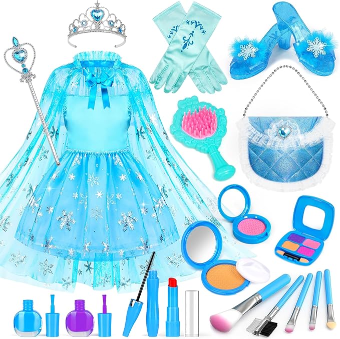 Kids Makeup Kit for Girls Princess Dress Up for Girls, BIBUTY Pretend Play Fake Makeup Set Toy for Girls with Princess Dress Costume Princess Shoes Crown, Princess Toy Gift for 3-6 Toddler Little Girl