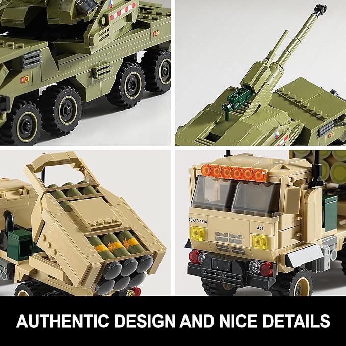 Military Vehicles Building Blocks Sets Compatible with Lego, Includes 2 Army Armored Trucks Toy Models - US M142 HIMARS & Dana M2, Great Army Toys Gift for Boys, Kids, and Teens Ages 8-14