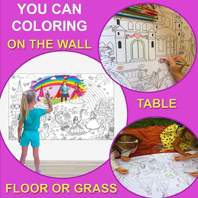 ALEX Art Jumbo Coloring Poster Princess with Markers - Giant Coloring Pages for Kids - Wall Coloring Posters for Kids - Large Coloring Sheets - Super Huge Coloring Poster - Big Coloring XL Floor Size