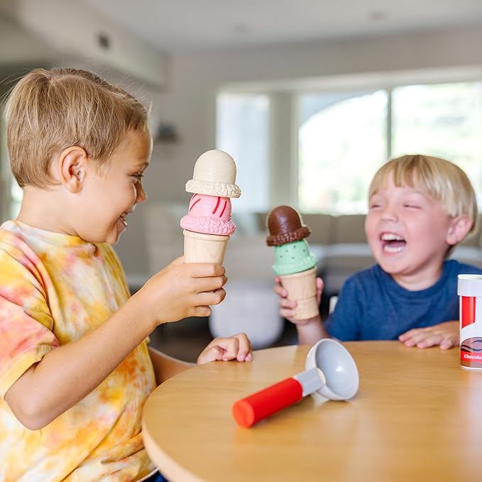 Melissa & Doug Scoop and Stack Ice Cream Cone Magnetic Pretend Play Set, Multicolor - FSC Certified