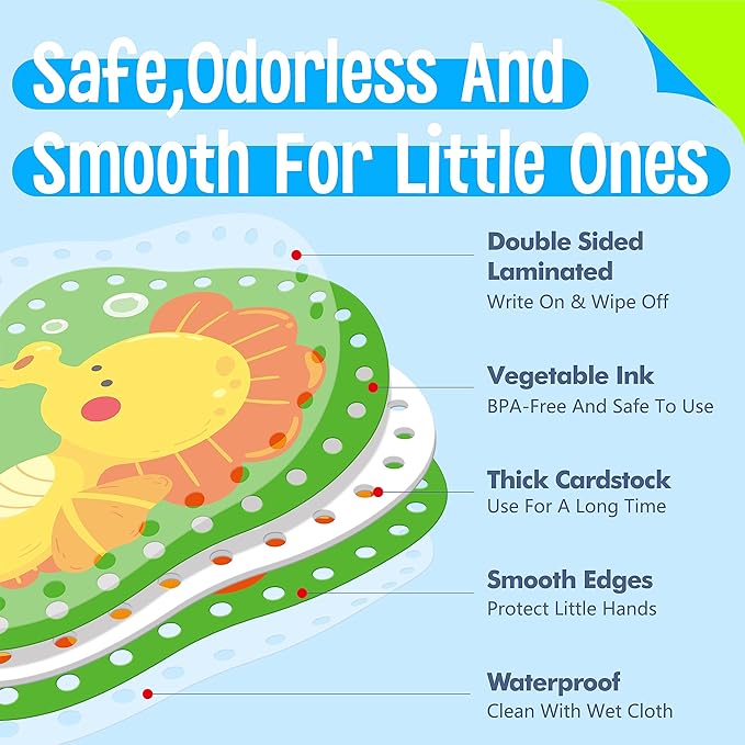 9 Pieces Kids Lacing Cards, Double Sided Sewing Cards in 9 Marine Animal Cards with 9 Colorful Laces, Imagination Development Lacing Toys Games for Children Educational and Learning Activity