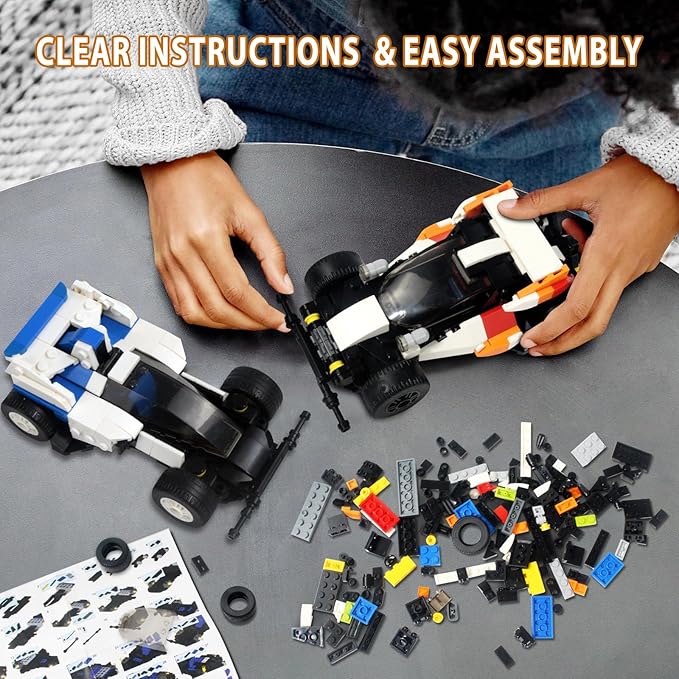 ZYLEGEN Sports Car MOC Building Block,Speed Champions Racing Cars Blocks Building Sets Toys, Technique Cyber Buggy Vehicle DIY Building Bricks for Kids and Adults,Birthday, Christmas Day Gift(Orange)