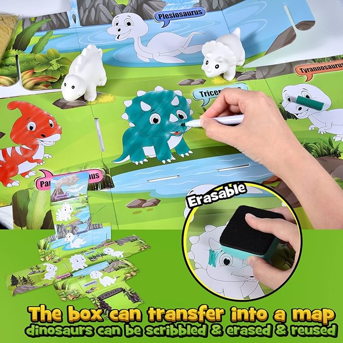 Golray Paint-Wash-Recolor Dinosaur Crafts Kit Painting Toy for Toddler, Bathtub, Washable Marker, Dinosaur, Instruction, Dino Pet Art Activity Dinosaur Toy Gift for 3-5 Year Old Kid Boy Girl